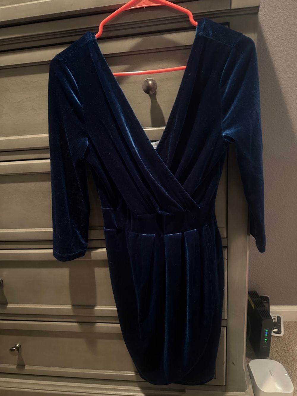 Fashion Nova Deep Blue Velvet Wrap-Front Women’s Dress